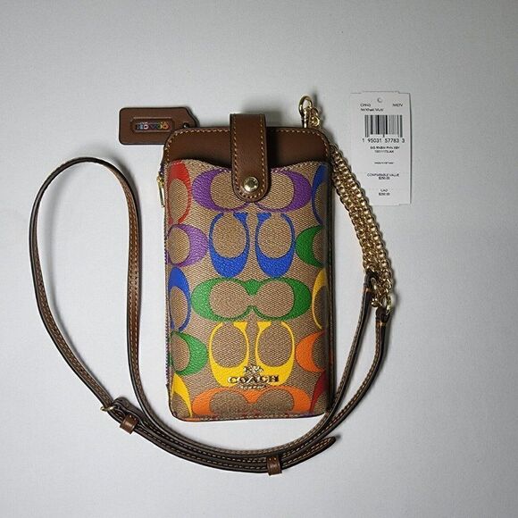 NWT Coach C9943 Pride Phone Crossbody In Rainbow Signature Canvas - Picture 1 of 3